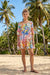 Woman wearing Johnny Was Paula Tiered Mini Dress, colorful boho floral mini dress with tiered skirt, lightweight beach vacation dress