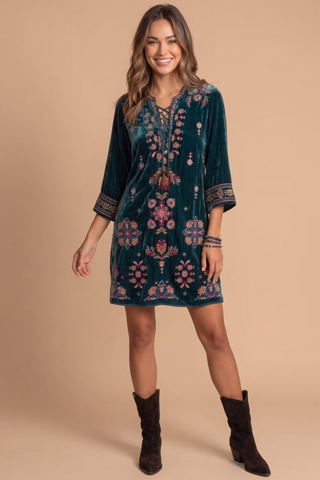Johnny Was Peacock Brandi Velvet Tie Front Kimono Dress J39025-8