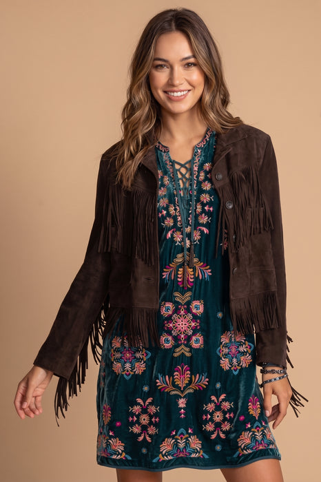 Johnny Was Peacock Brandi Velvet Tie Front Kimono Dress J39025-8