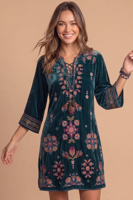 Johnny Was Peacock Brandi Velvet Tie Front Kimono Dress J39025-8