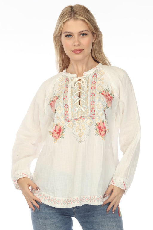 Johnny Was Pete & Greta Style P18020 Joanne Gauze Embroidered Blouse Boho Chic