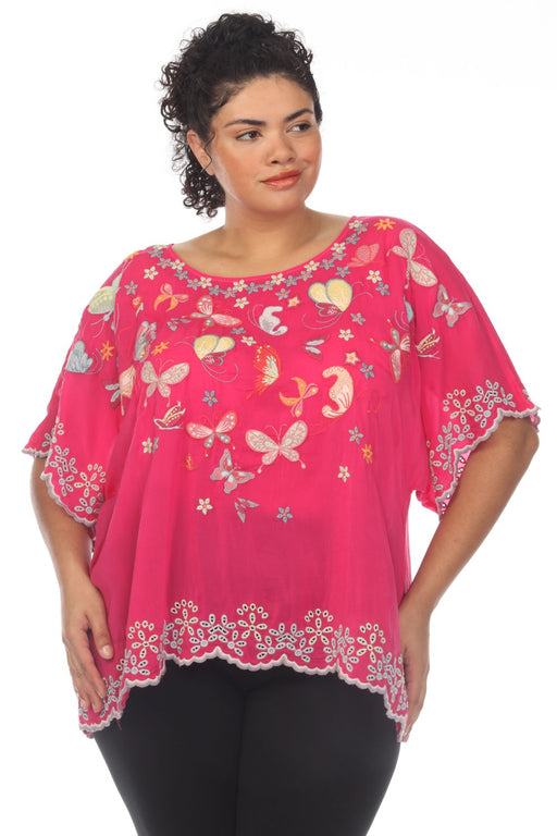 Johnny Was Style C11823-3X Pink Bellona Embroidered Short Sleeve Blouse Plus Size