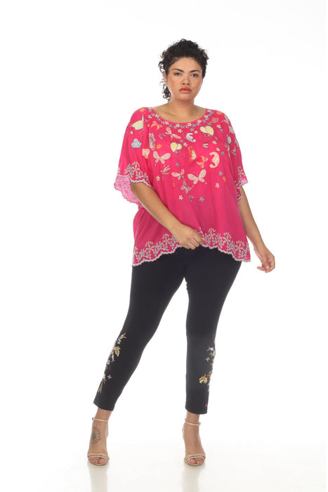 Johnny Was Pink Bellona Embroidered Short Sleeve Blouse Plus Size C11823