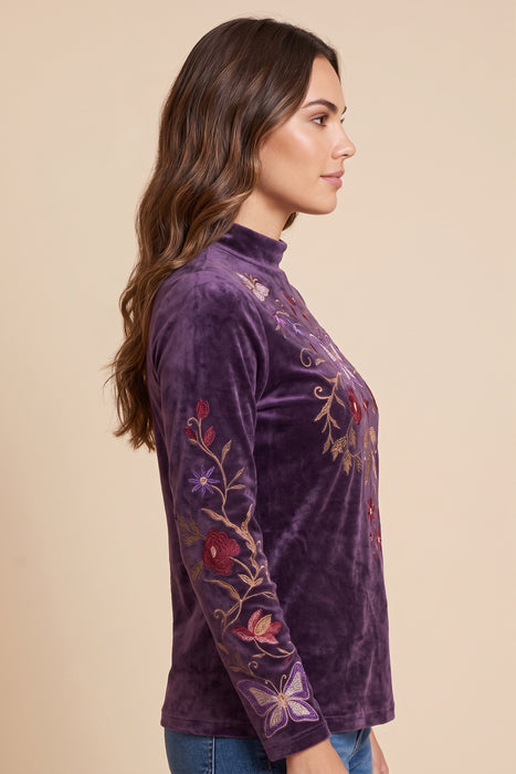 Johnny Was Carminia Bounce Velour Mock Neck Long Sleeve Top  J17125-O