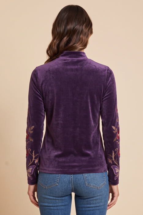 Johnny Was Carminia Bounce Velour Mock Neck Long Sleeve Top  J17125-O