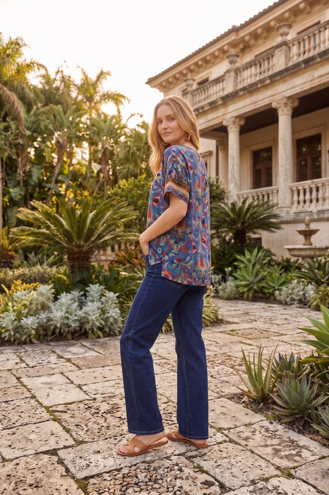 Johnny Was Blue Primula Burnout Mariafe Blouse C11925-6