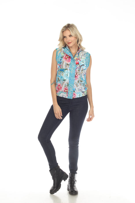 Johnny Was Prisma Quilted Floral Zip Up Athleisure Vest Boho Chic A5223