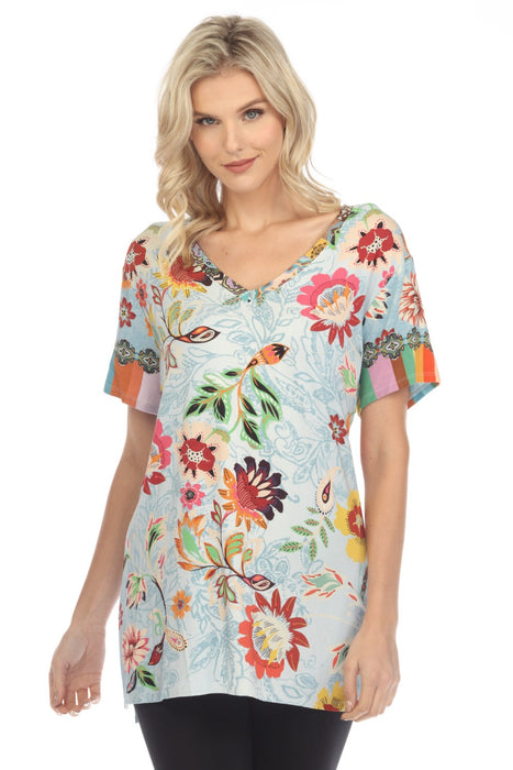 Johnny Was Style T21323-2X Rainbow Floral Drape Tunic Top Plus Size Boho Chic