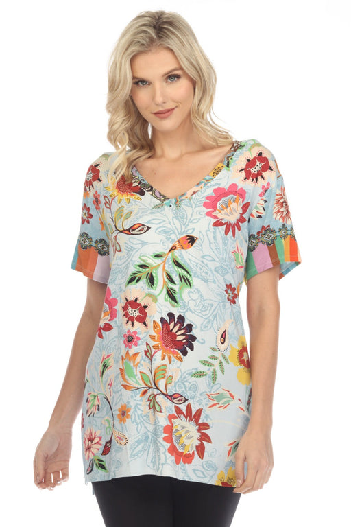 Johnny Was Style T21323 Rainbow Floral Drape Tunic Top Boho Chic