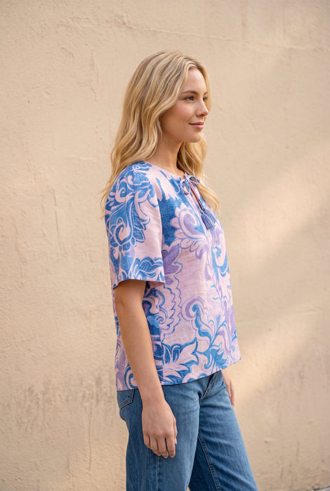 Johnny Was Ravena Ruffle Sleeve Tie String Field Blouse J11126-2