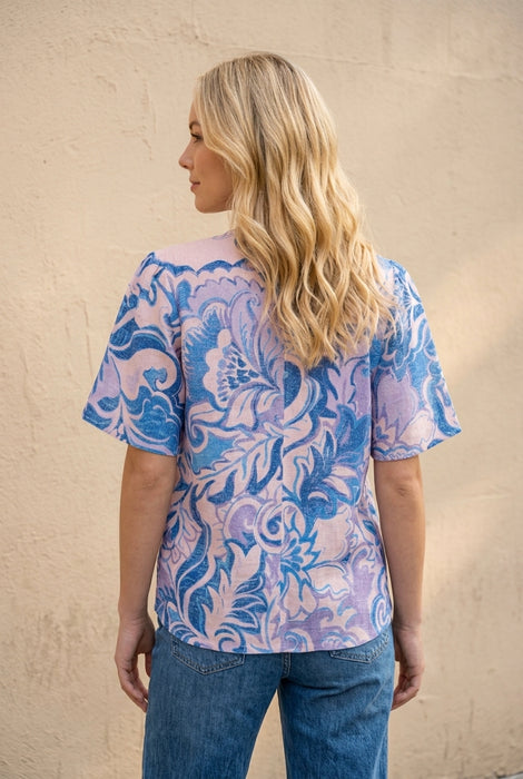 Johnny Was Ravena Ruffle Sleeve Tie String Field Blouse J11126-2