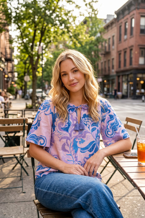 Johnny Was Ravena Ruffle Sleeve Tie String Field Blouse J11126-2