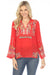 Johnny Was Style C17123 Red Coriander Tasseled Embroidered Blouse Boho Chic