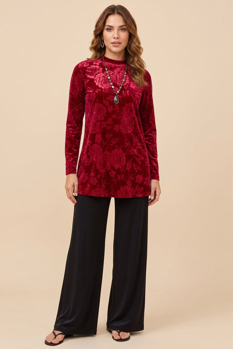 Johnny Was Red Embossed Stretch Long Sleeve Velvet Tunic J27825-0