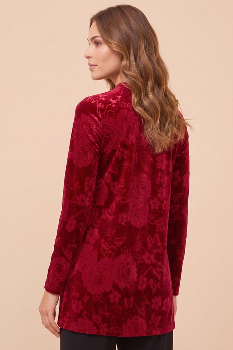 Johnny Was Red Embossed Stretch Long Sleeve Velvet Tunic J27825-0