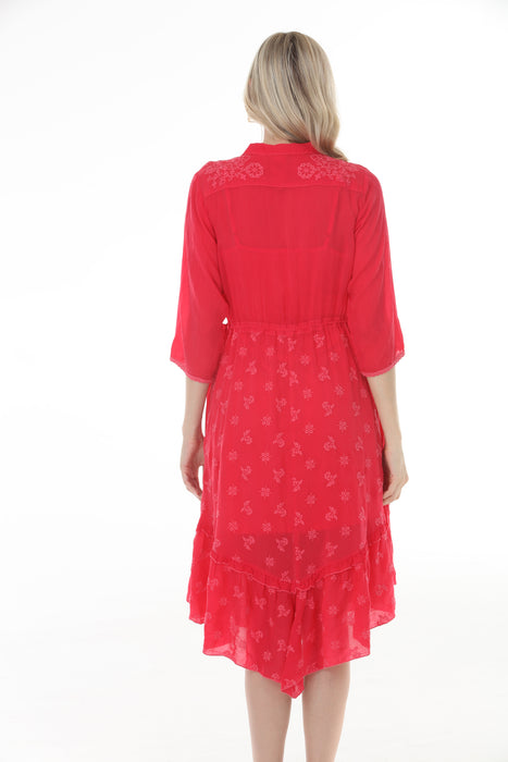 Johnny Was Red Embroidered Midi Vipiana Dress Slip C37025-1