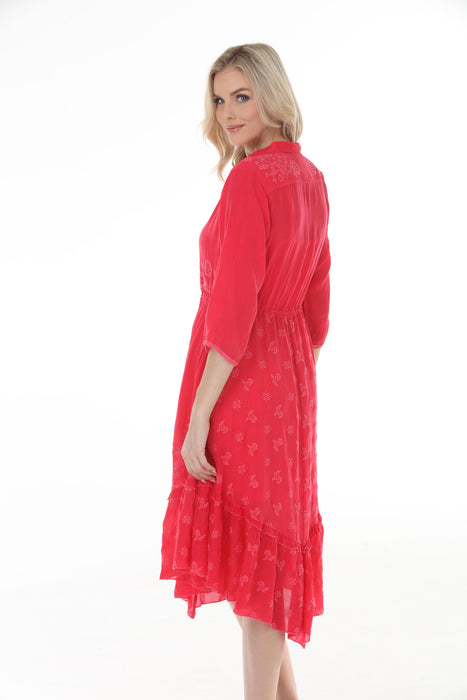 Johnny Was Red Embroidered Midi Vipiana Dress Slip C37025-1