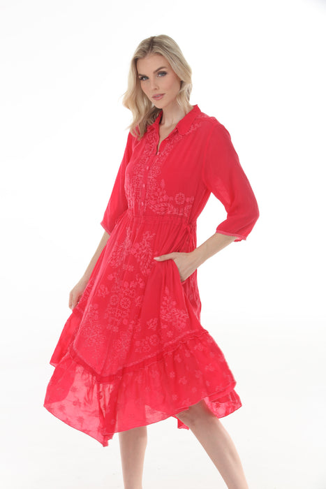 Johnny Was Red Embroidered Midi Vipiana Dress Slip C37025-1