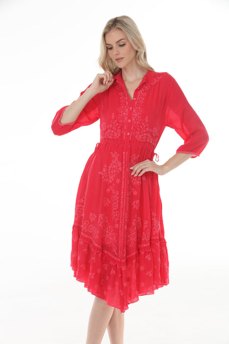 Johnny Was Red Embroidered Midi Vipiana Dress Slip C37025-1