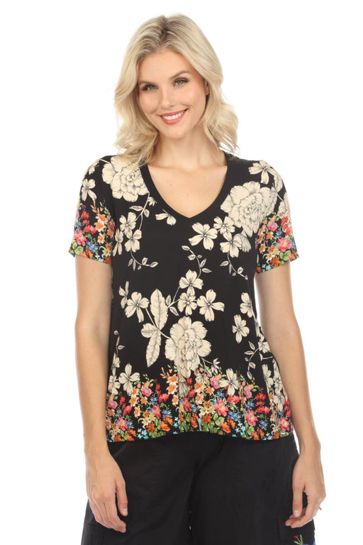 Johnny Was Style T10923 Redland Favorite Short Sleeve V-Neck Swing Tee Boho Chic