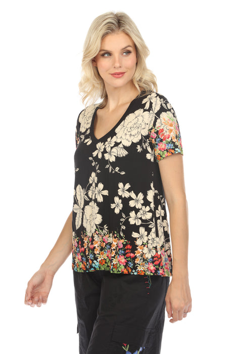 Johnny Was Redland Favorite Short Sleeve V-Neck Swing Tee Boho Chic T10923