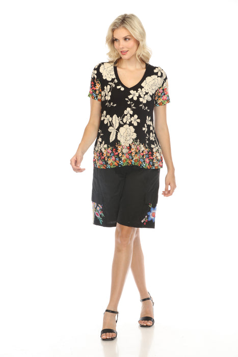 Johnny Was Redland Favorite Short Sleeve V-Neck Swing Tee Boho Chic T10923