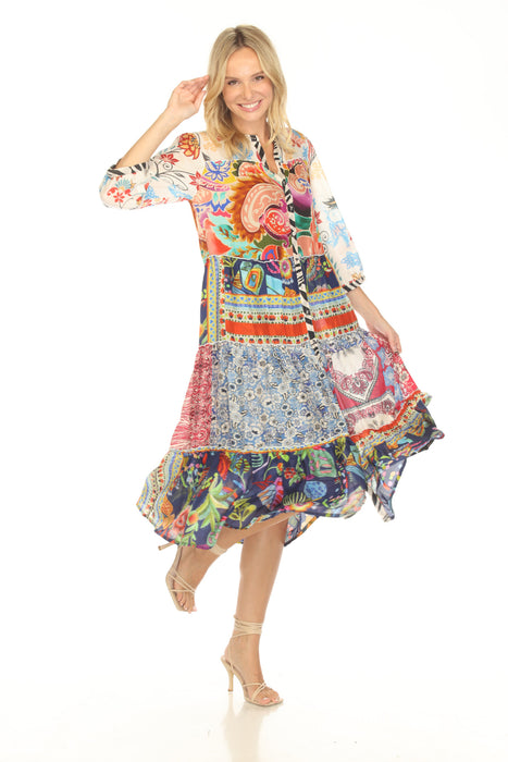 Johnny Was Regia Floral Silk Midi Tiered Dress C38325-1