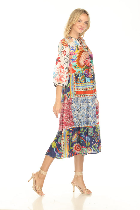 Johnny Was Regia Floral Silk Midi Tiered Dress C38325-1