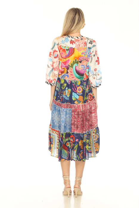 Johnny Was Regia Floral Silk Midi Tiered Dress C38325-1