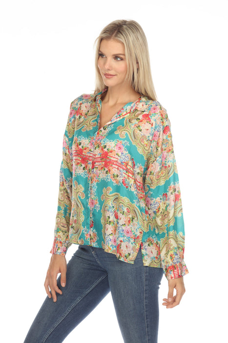 Johnny Was Rivoray Arie Silk Paisley Floral Button Up Top Plus Size C13623