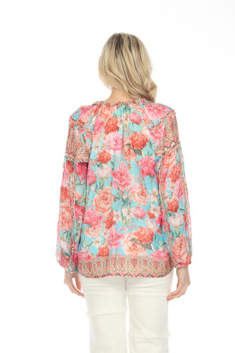 Johnny Was Rose Narcisa Silk Floral Long Sleeve Blouse Boho Chic C19823
