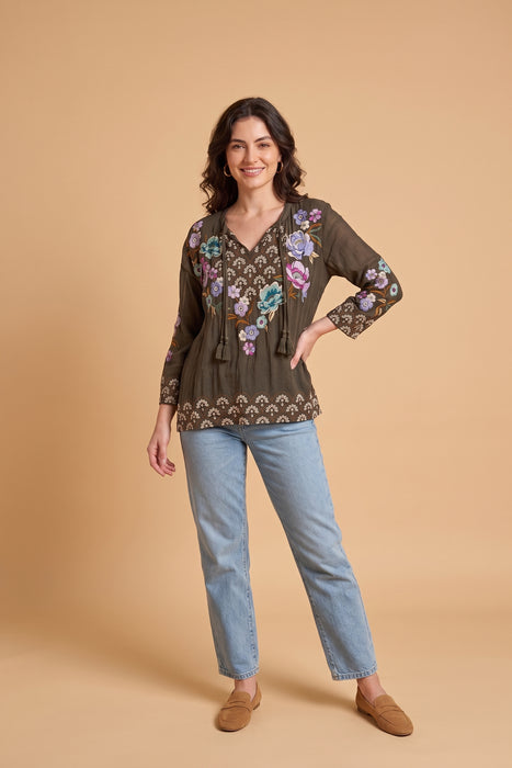 Johnny Was Rosin V-Neck 3/4 Bishop Sleeve Carmin Margot Blouse C15525-8