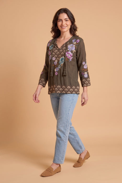 Johnny Was Rosin V-Neck 3/4 Bishop Sleeve Carmin Margot Blouse C15525-8
