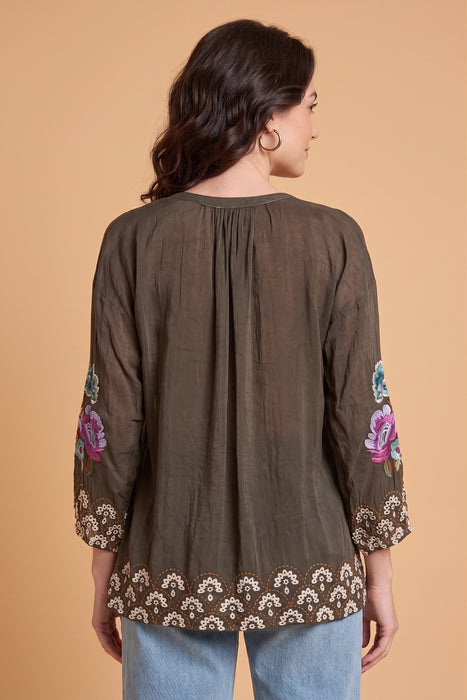 Johnny Was Rosin V-Neck 3/4 Bishop Sleeve Carmin Margot Blouse C15525-8