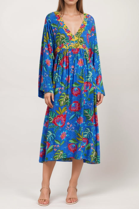 Johnny Was Blue Rumba Mix Flare Kaftan Dress CSW4025-F