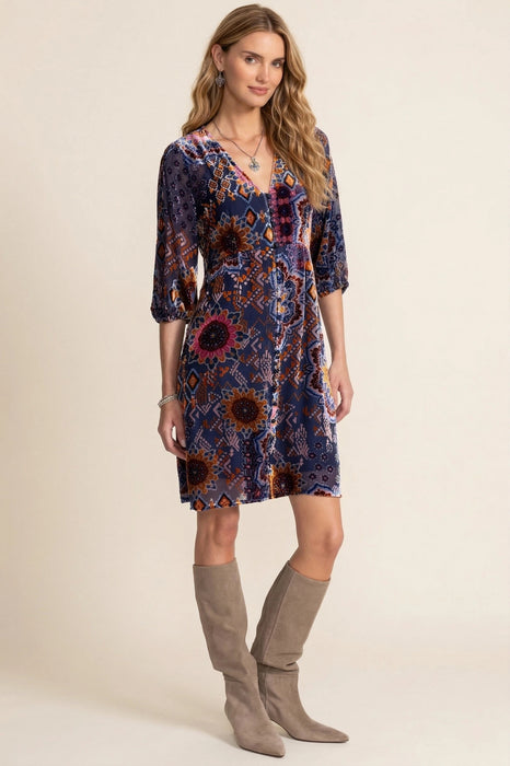Johnny Was Ryan Velvet V Neck Dress C35025-7