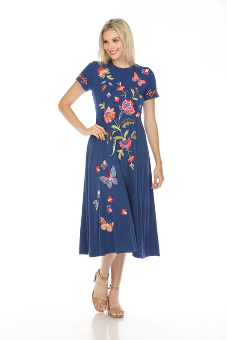 Boho Chic Crew Neck Midi Dress with Floral Embroidery | Johnny Was AfterRetail Boho Chic Crew Neck Midi Dress with Floral Embroidery | Johnny Was AfterRetail