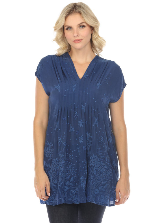 Johnny Was Style C29724 Sailor Blue Misti Meadow Embroidered Tunic Top Boho Chic