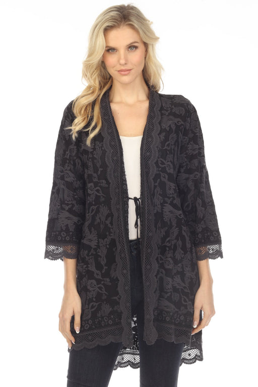 Johnny Was Style C41122 Sanded Black Sparrows Open Front Embroidered Jacket Boho Chic