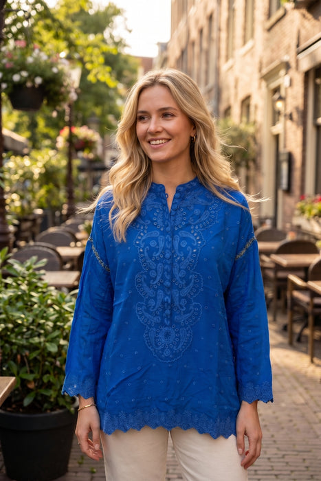 Johnny Was Sashiko Eyelet Long Sleeve Ella Blouse C15026-2