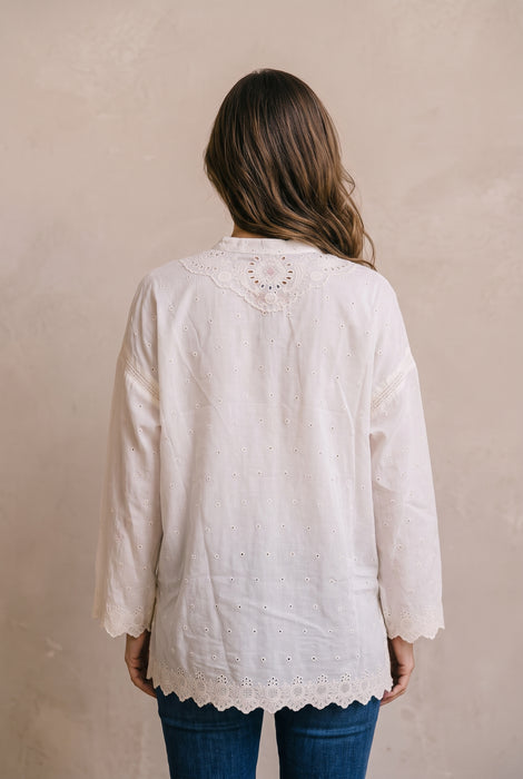 Johnny Was Sashiko Eyelet Long Sleeve Ella Blouse C15026-2