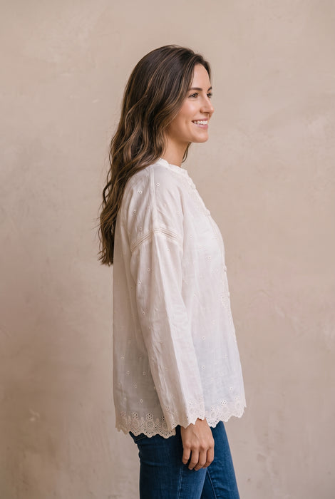 Johnny Was Sashiko Eyelet Long Sleeve Ella Blouse C15026-2