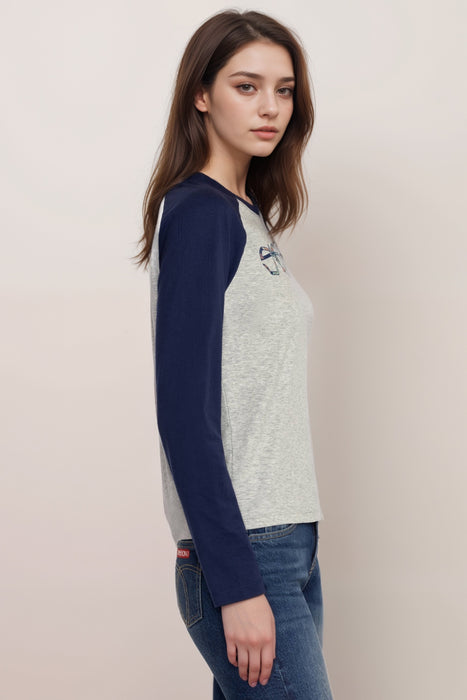 Johnny Was Sasson Grey Baseball Tee R18824-8