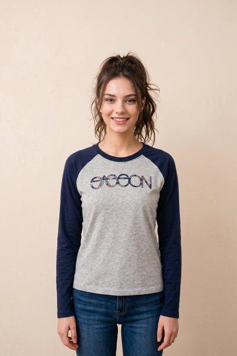 Johnny Was Sasson Grey Baseball Tee R18824-8
