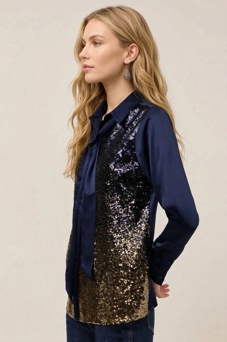 Johnny Was Navy Selya Sequin Tie Shirt C16925-9