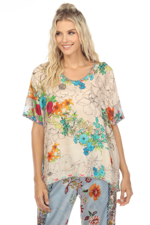 Johnny Was Style C11023A2 Sequence Halsey Silk Floral Short Sleeve Top Boho Chic