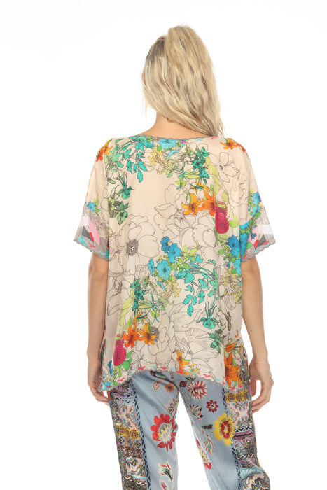 Johnny Was Sequence Halsey Silk Floral Short Sleeve Top Boho Chic C11023A2