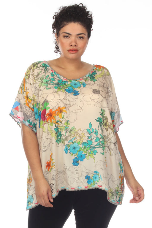 Johnny Was Style C11023A2X Sequence Halsey Silk Floral Short Sleeve Top Plus Size