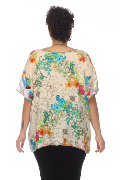 Johnny Was Sequence Halsey Silk Floral Short Sleeve Top Plus Size C11023A