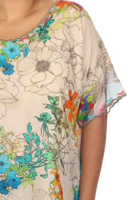 Johnny Was Sequence Halsey Silk Floral Short Sleeve Top Plus Size C11023A